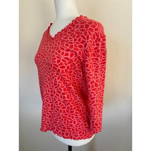 FRESH PRODUCE Cotton Top Womens Size Small Orange Pink Print Ruffle Trim USA - Picture 5 of 7